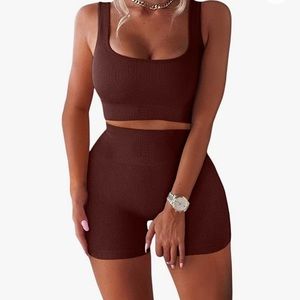 Mocha brown ribbed workout set